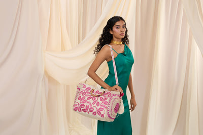 HARYALI JUTE TOTE IN FUSCHIA - Romi Boutique