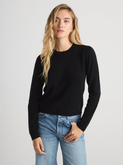 MABEL PUFF-SLEEVE CREWNECK IN BLACK - Romi Boutique