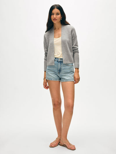 CASHMERE OPEN FRONT CARDIGAN IN GREY HEATHER