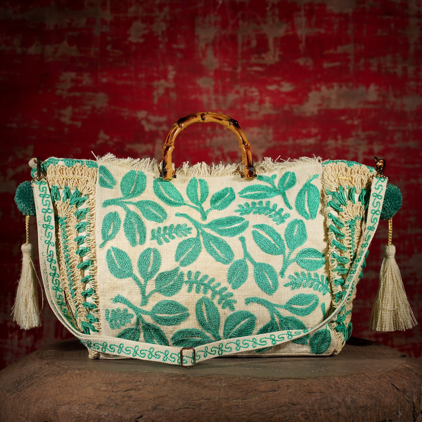 HARYALI JUTE TOTE IN AQUA - Romi Boutique