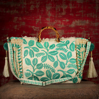 HARYALI JUTE TOTE IN AQUA - Romi Boutique