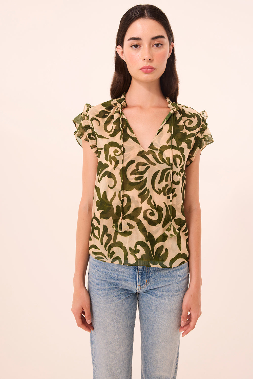 BASIA TOP IN TONAL CACTUS CHIFFON