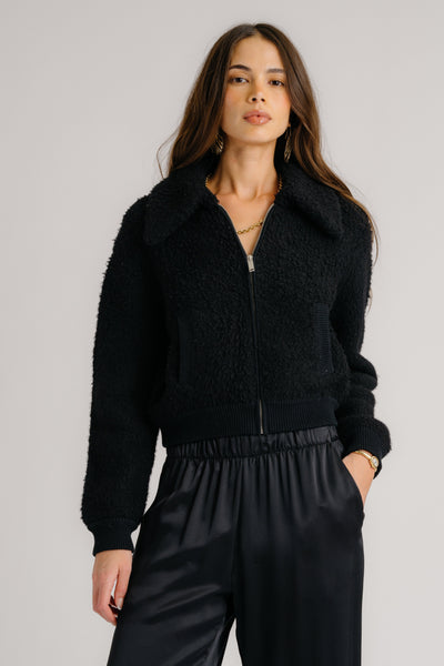CODY COLLARED ZIP UP JACKET IN BLACK