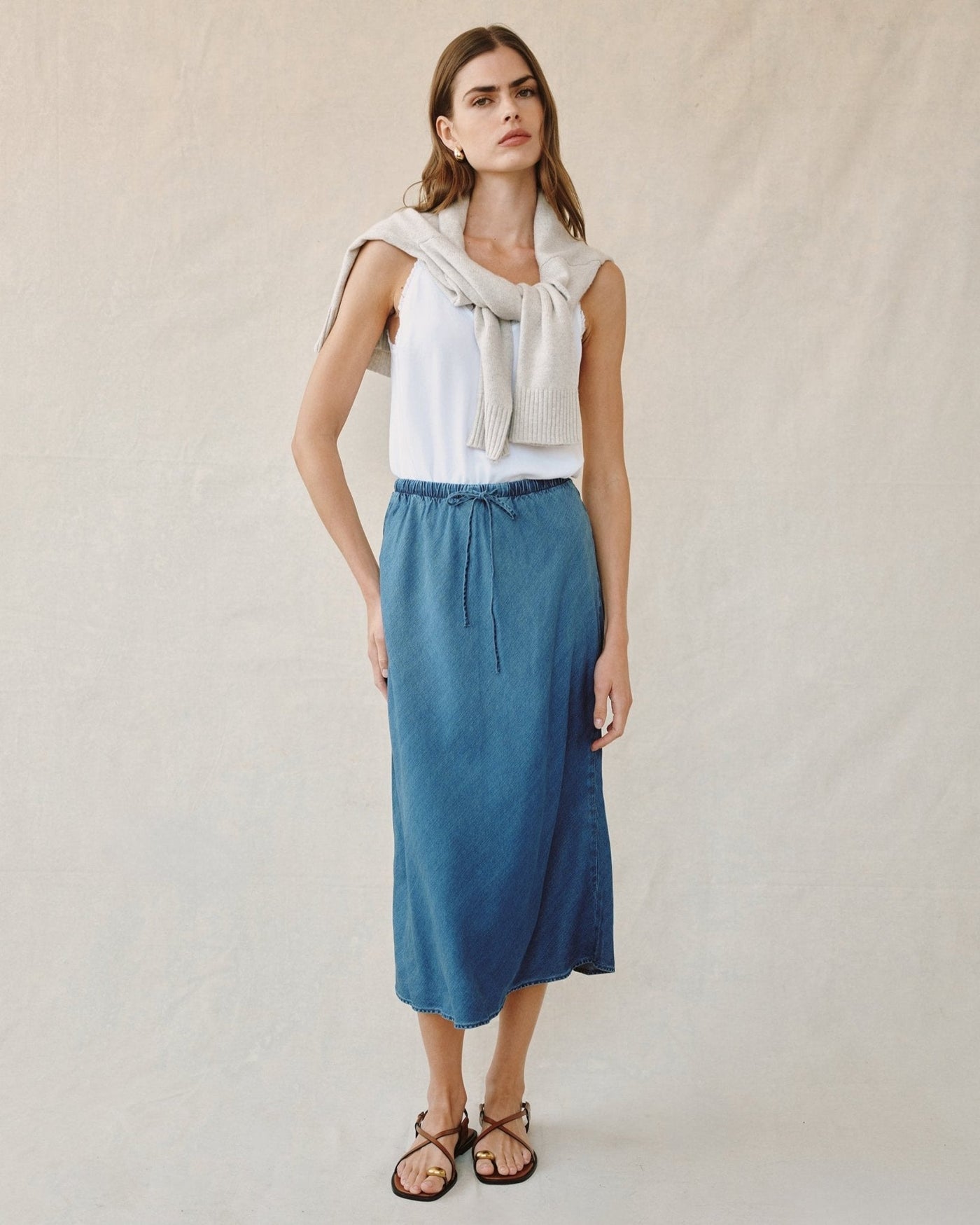 BIAS SKIRT W/ TIE IN MOONLIT WASH