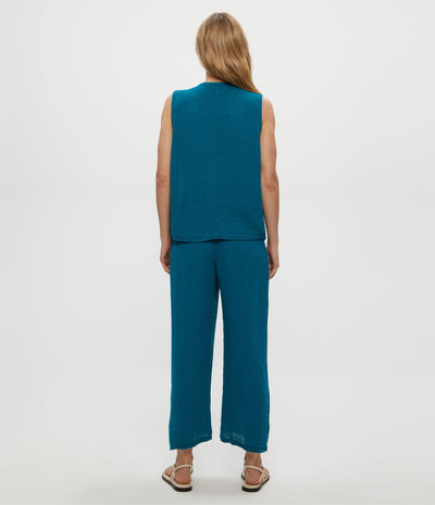 PETITE MEDINA CROPPED GAUZE PANT IN LAGOON - Romi Boutique