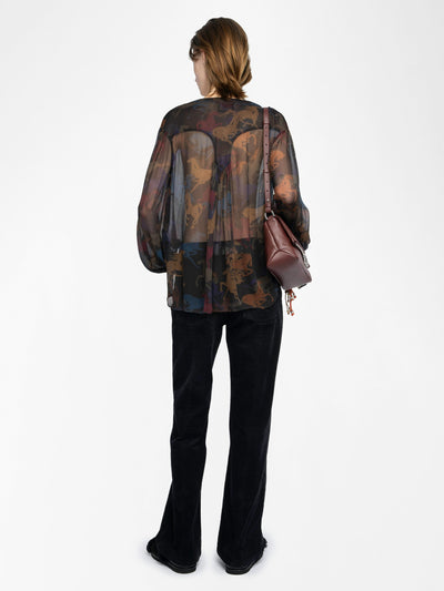 TAMELA HORSES SHEER SHIRT IN DARK CHOCOLATE