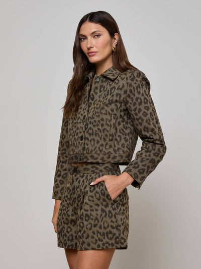 MARLA CROPPED JACKET IN TAN MULTI LEOPARD