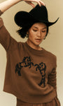 White & Warren CASHMERE BLEND HORSE EMBROIDERED CREW at Romi Boutique