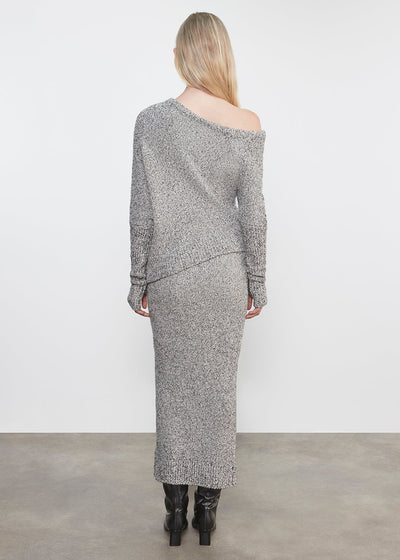 BOUCLE KNIT SLOUCH SWEATER IN PEPPER