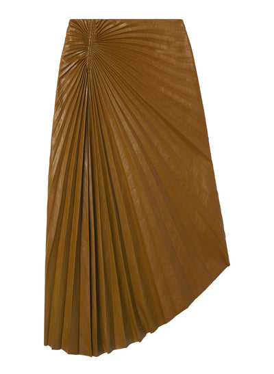 TRACY VEGAN LEATHER SKIRT IN SADDLE