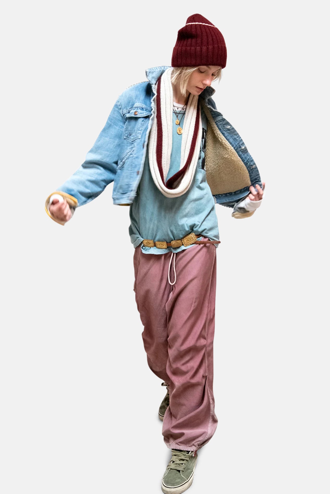 MATTE/SATIN LOOSE DRAWCORD BIGGY PANT IN BLUSH POWDER