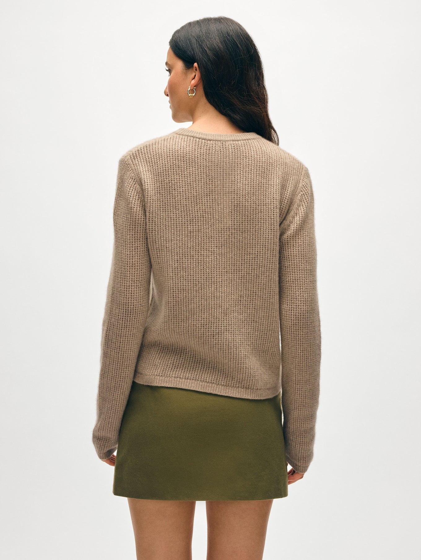 CASHMERE WAFFLE MESH CREW IN TAUPE HEATHER