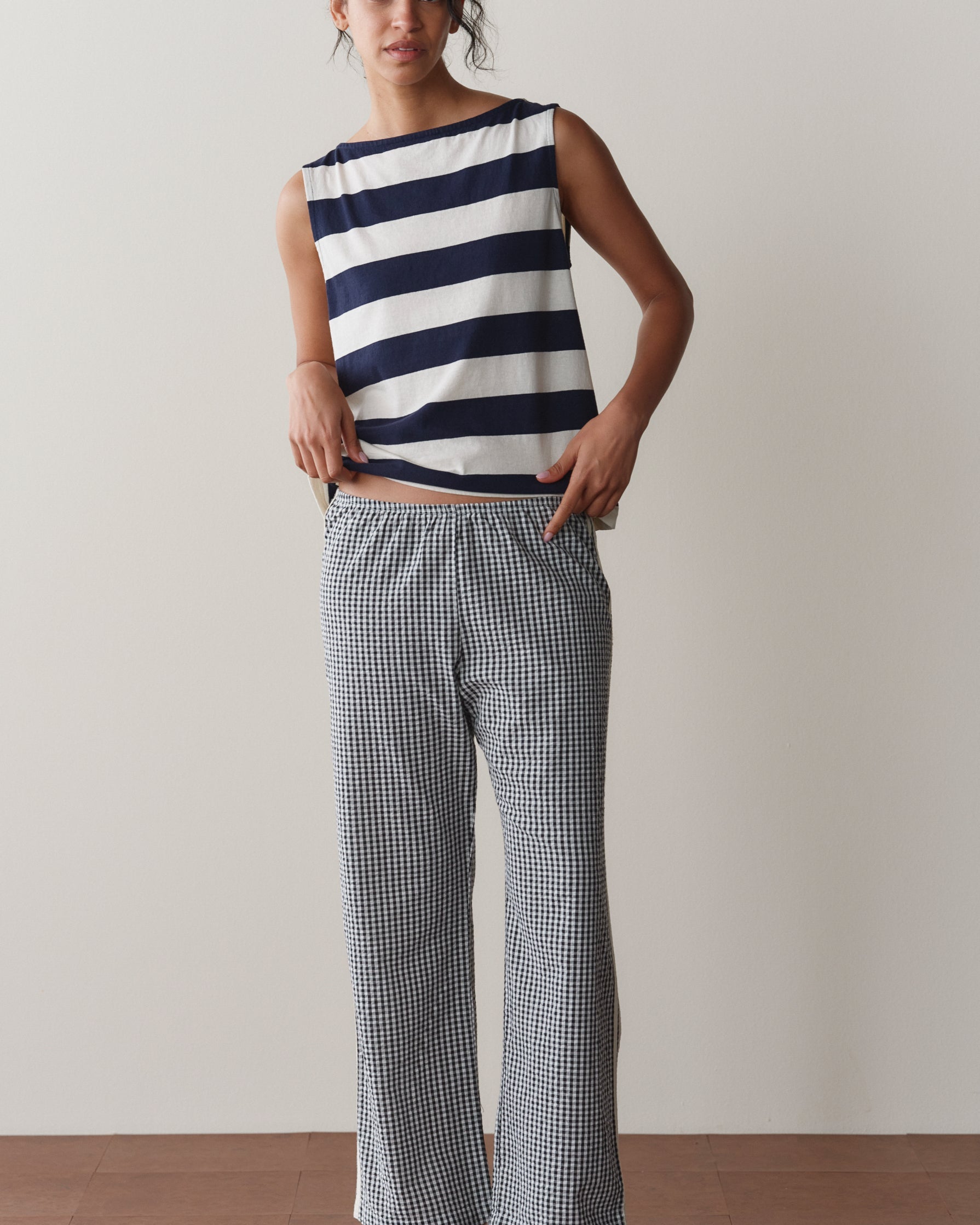 The Cotton Gingham Stripe Crop Pant