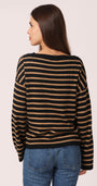 Minnie Rose SUPIMA STRIPED WIDE V NECK at Romi Boutique