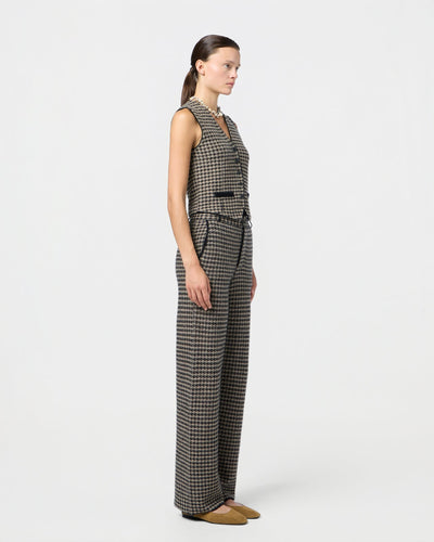 HOUNDSTOOTH TAILORED VEST IN BLACK/DUNE