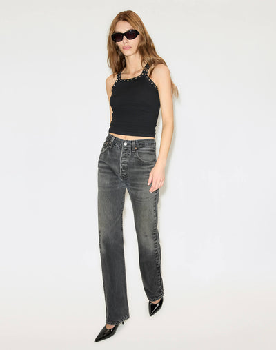 STUDDED RIB TANK IN BLACK - Romi Boutique