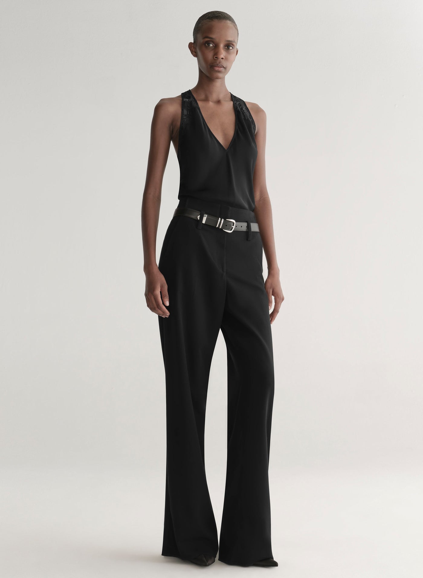 WES SATIN AND LACE TOP IN BLACK