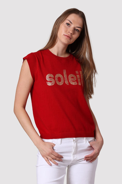 COTTON CASHMERE SOLEIL FOIL PRINT TEE IN LAVA RED - Romi Boutique