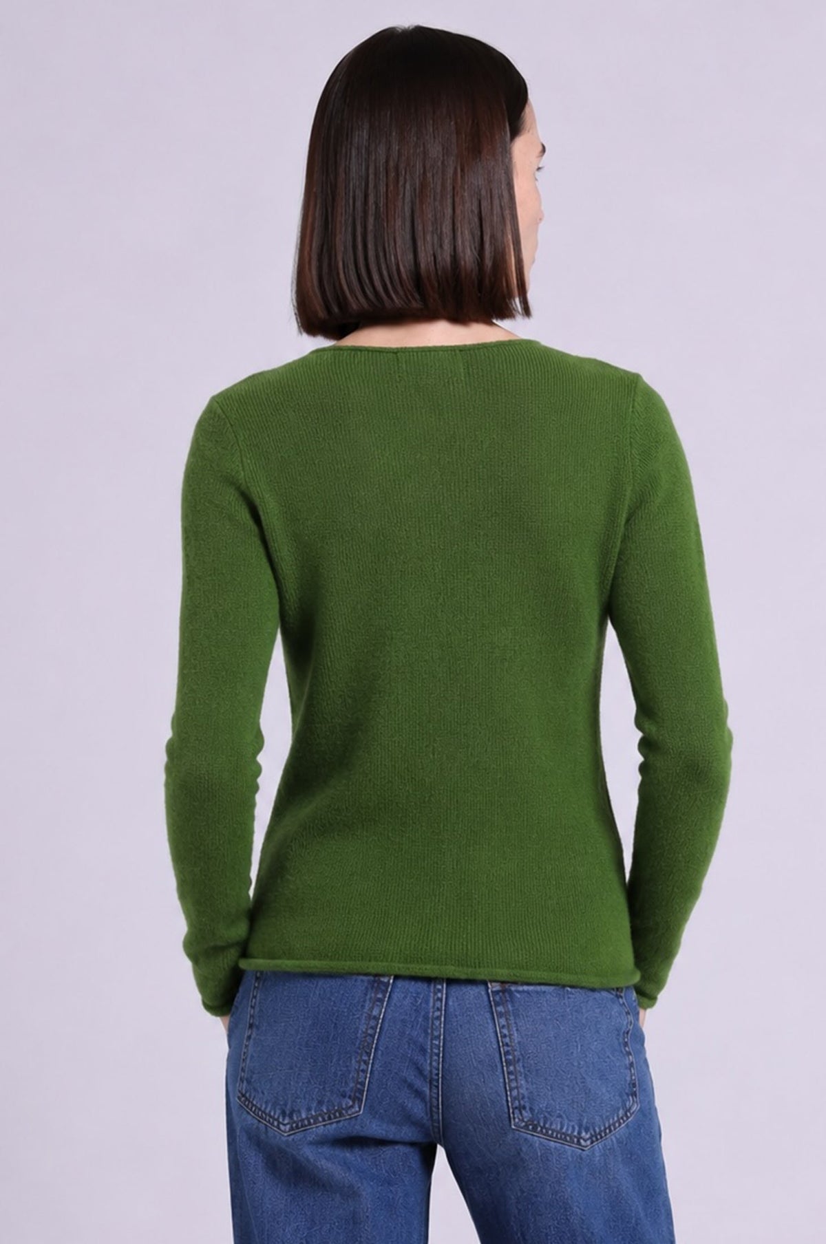 Minnie Rose Sheer Luxury Cashmere Long Sleeve V Neck with Rolled Trims at Romi Boutique