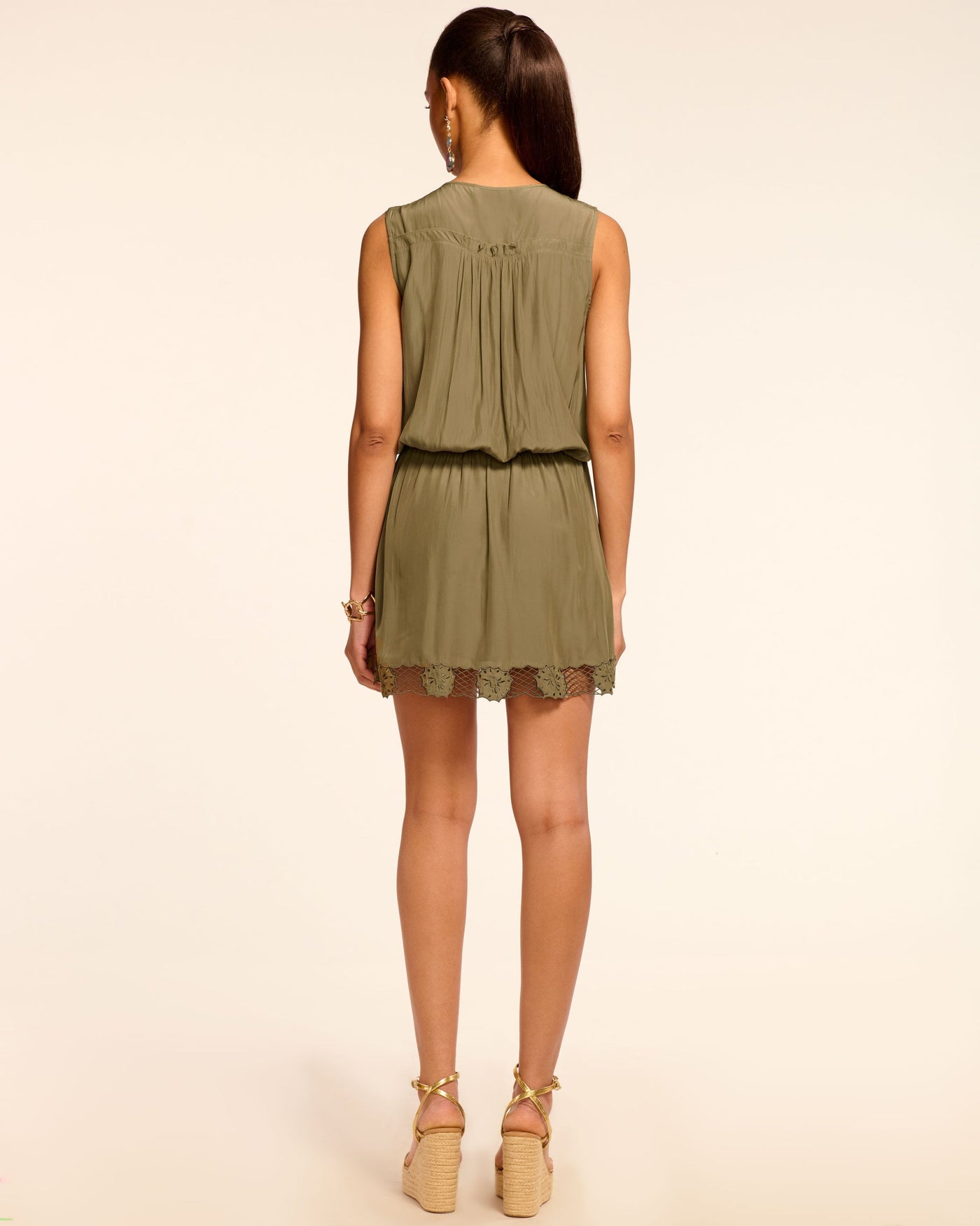 IRMA SLEEVELESS EMBROIDERED MINI DRESS IN OLIVE GREEN