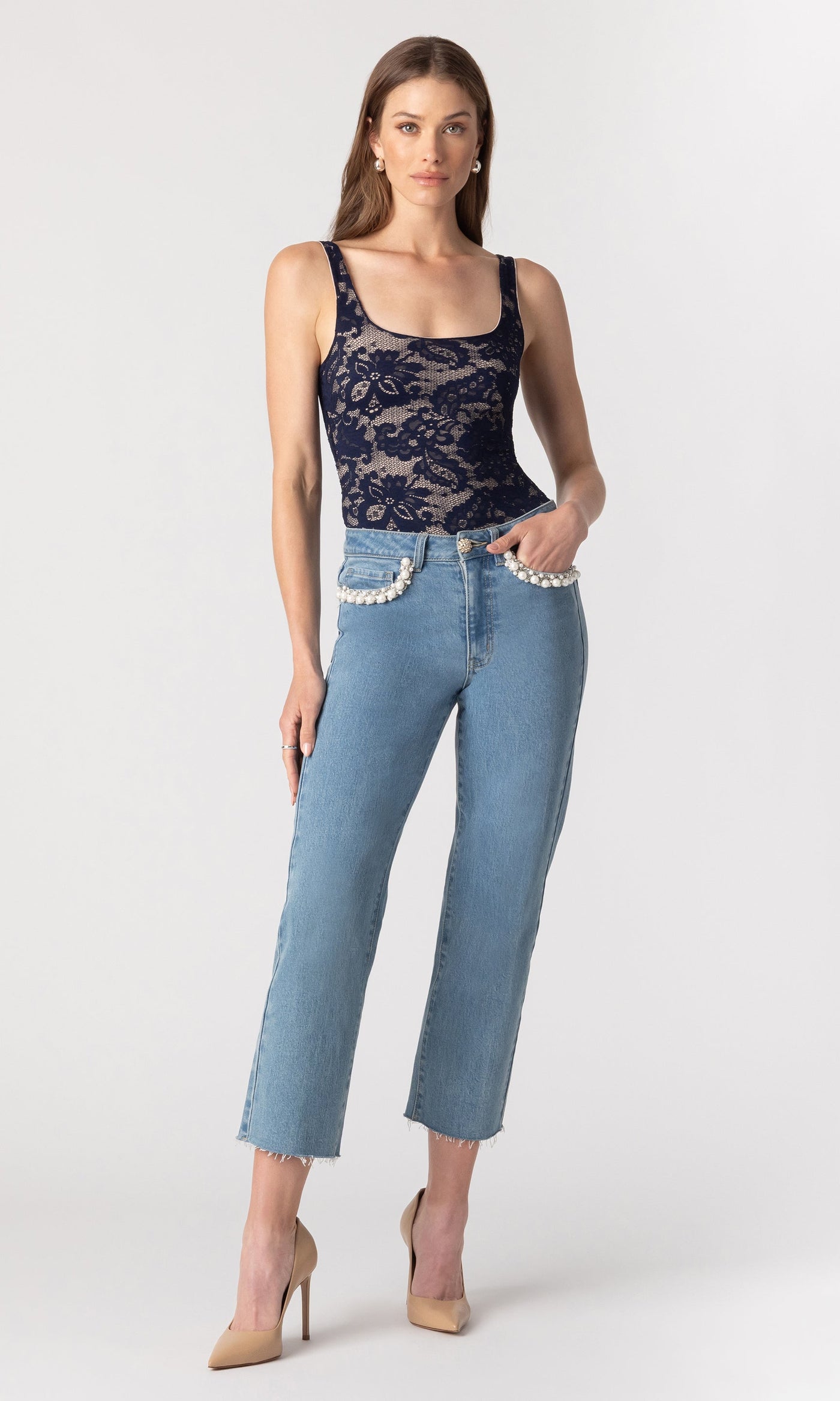 GIGI LACE BODYSUIT IN DUSK/BEIGE