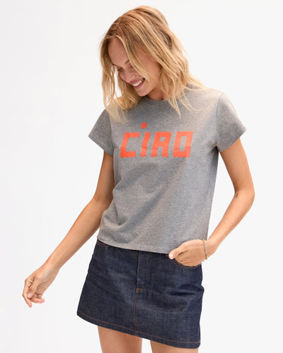 CLASSIC TEE IN GREY MELANGE W/ SAFETY ORANGE BLOCK CIAO