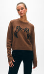 White & Warren CASHMERE BLEND HORSE EMBROIDERED CREW at Romi Boutique