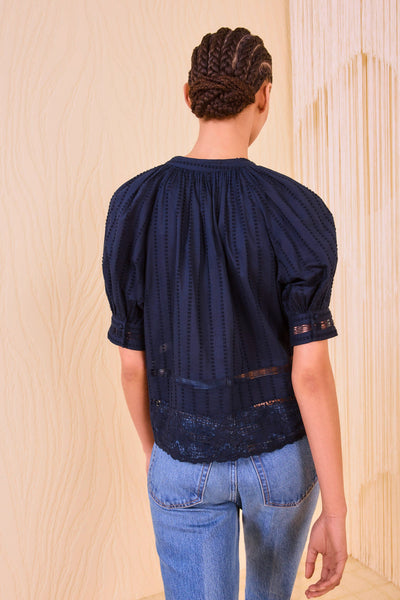 FAYE PUFF SLEEVE BLOUSE IN MIDNIGHT - Romi Boutique