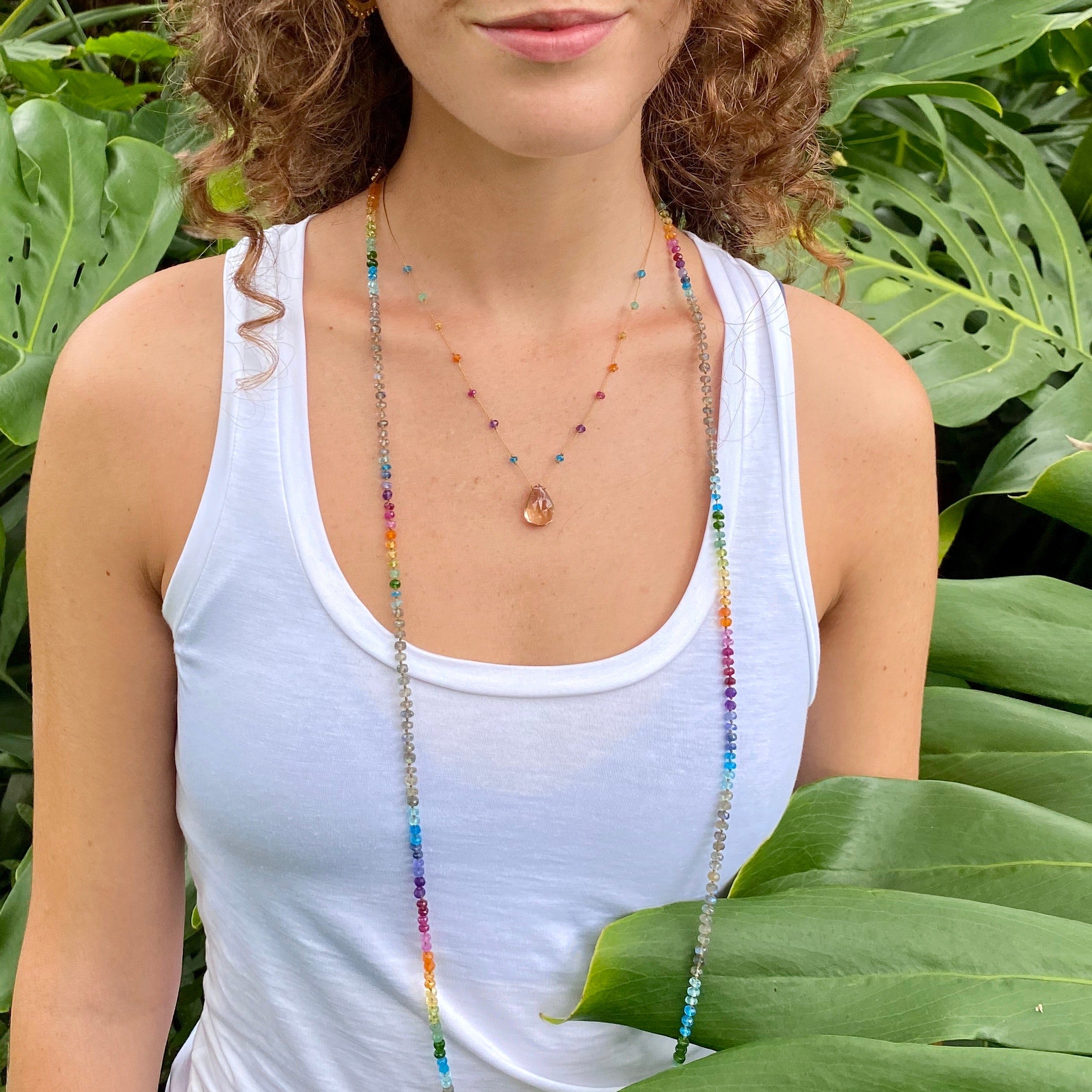 Amalia AMETRINE NECKLACE IN RAINBOW DROP at Romi Boutique