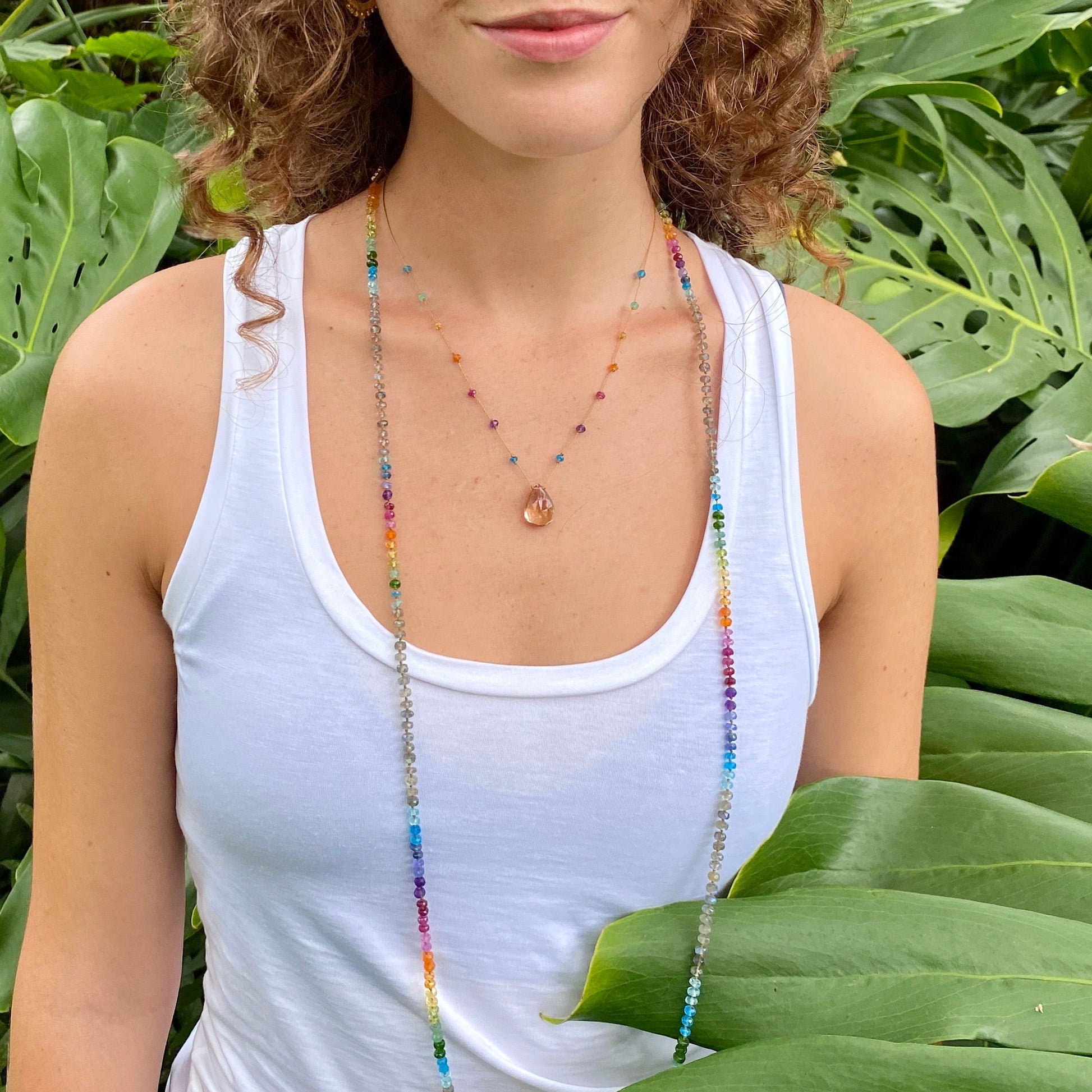 Amalia AMETRINE NECKLACE IN RAINBOW DROP at Romi Boutique