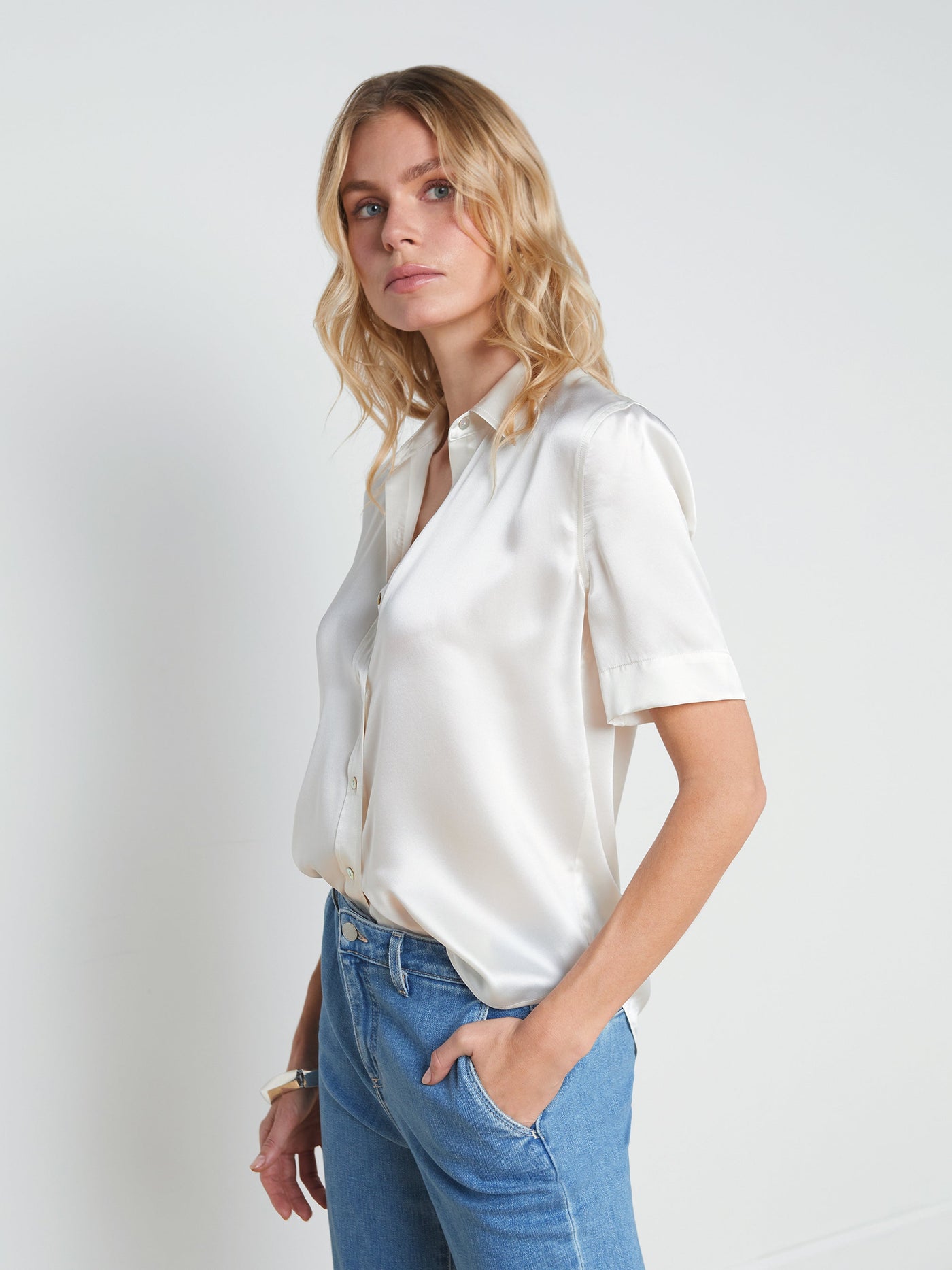ELLAH SILK BLOUSE IN IVORY - Romi Boutique