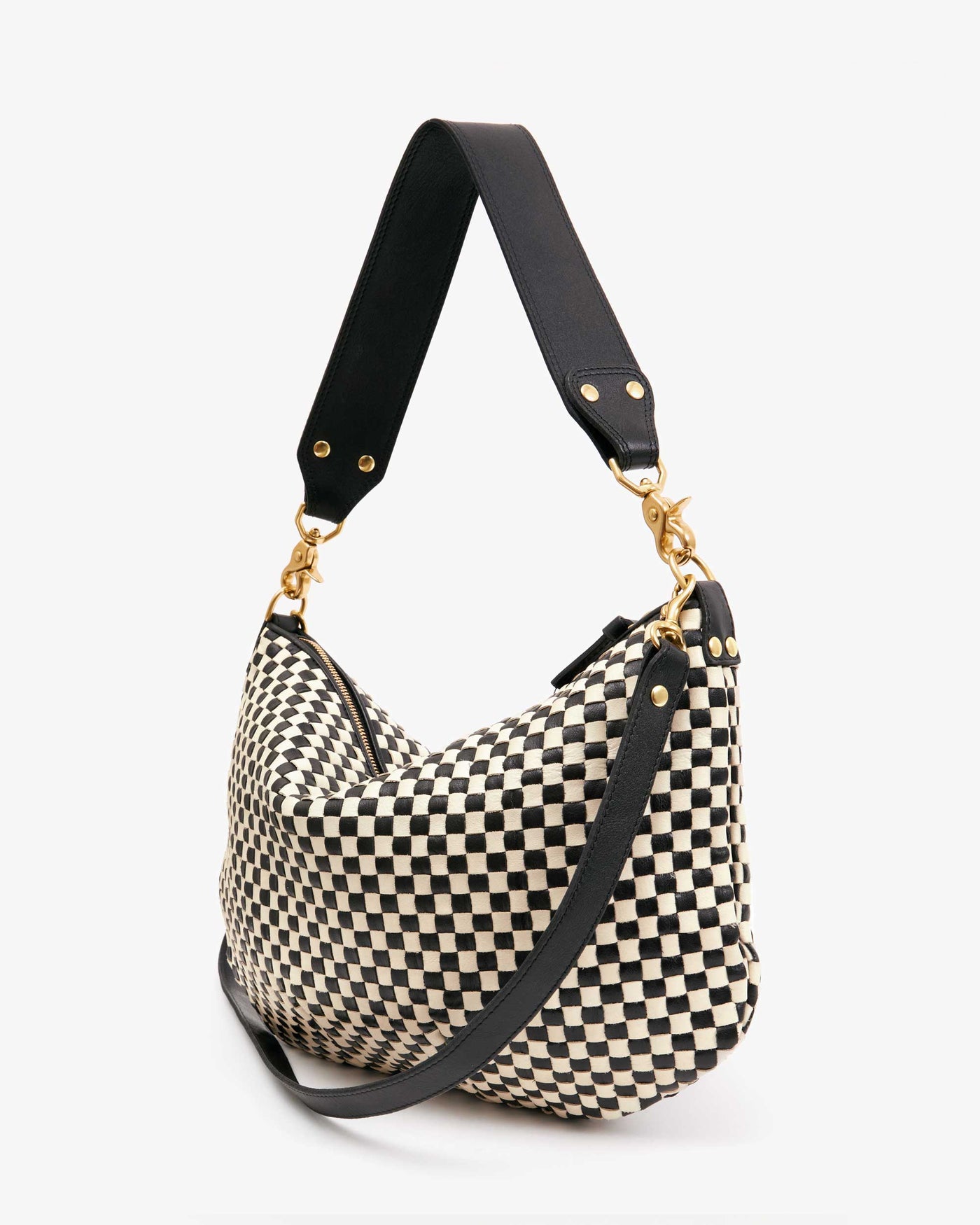 MOYEN MESSENGER IN BLACK/CREAM WOVEN CHECKER