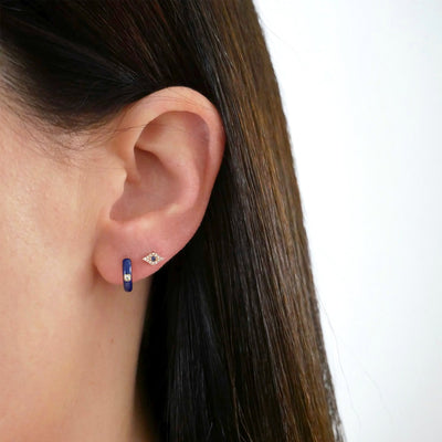 MINI DIAMOND EVIL EYE STUD EARRINGS IN 14K YELLOW GOLD