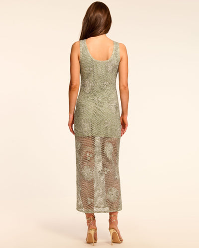 LILIANA METALLIC MIDI DRESS IN OLIVE CROCHET
