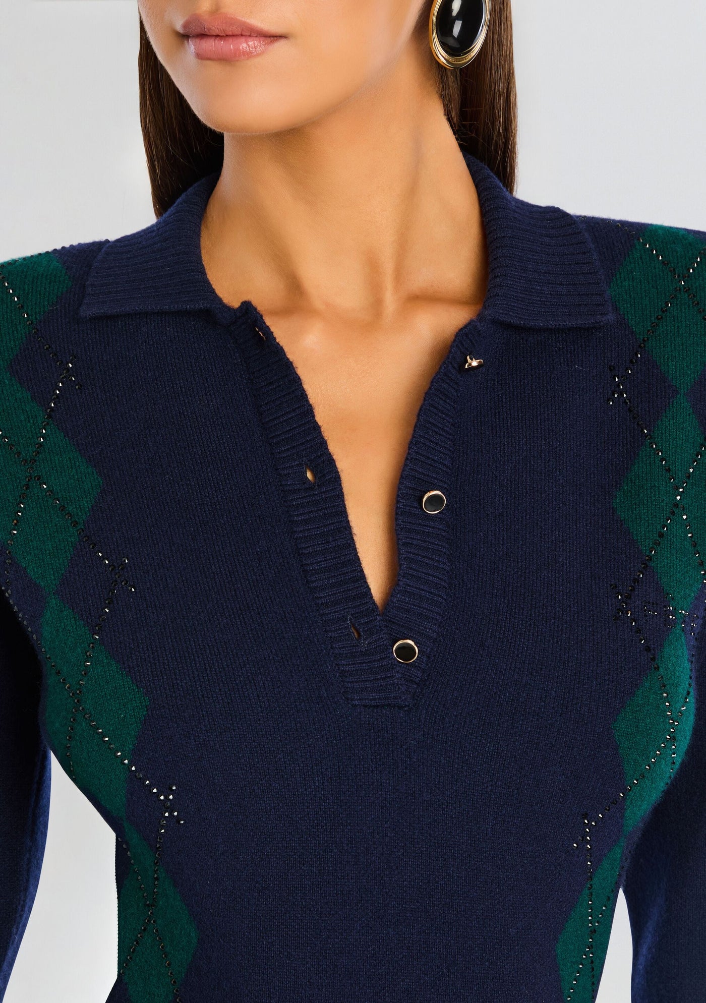NICOLINA EMBELLISHED POLO IN PINE/NAVY