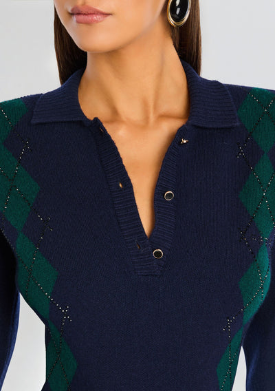 NICOLINA EMBELLISHED POLO IN PINE/NAVY