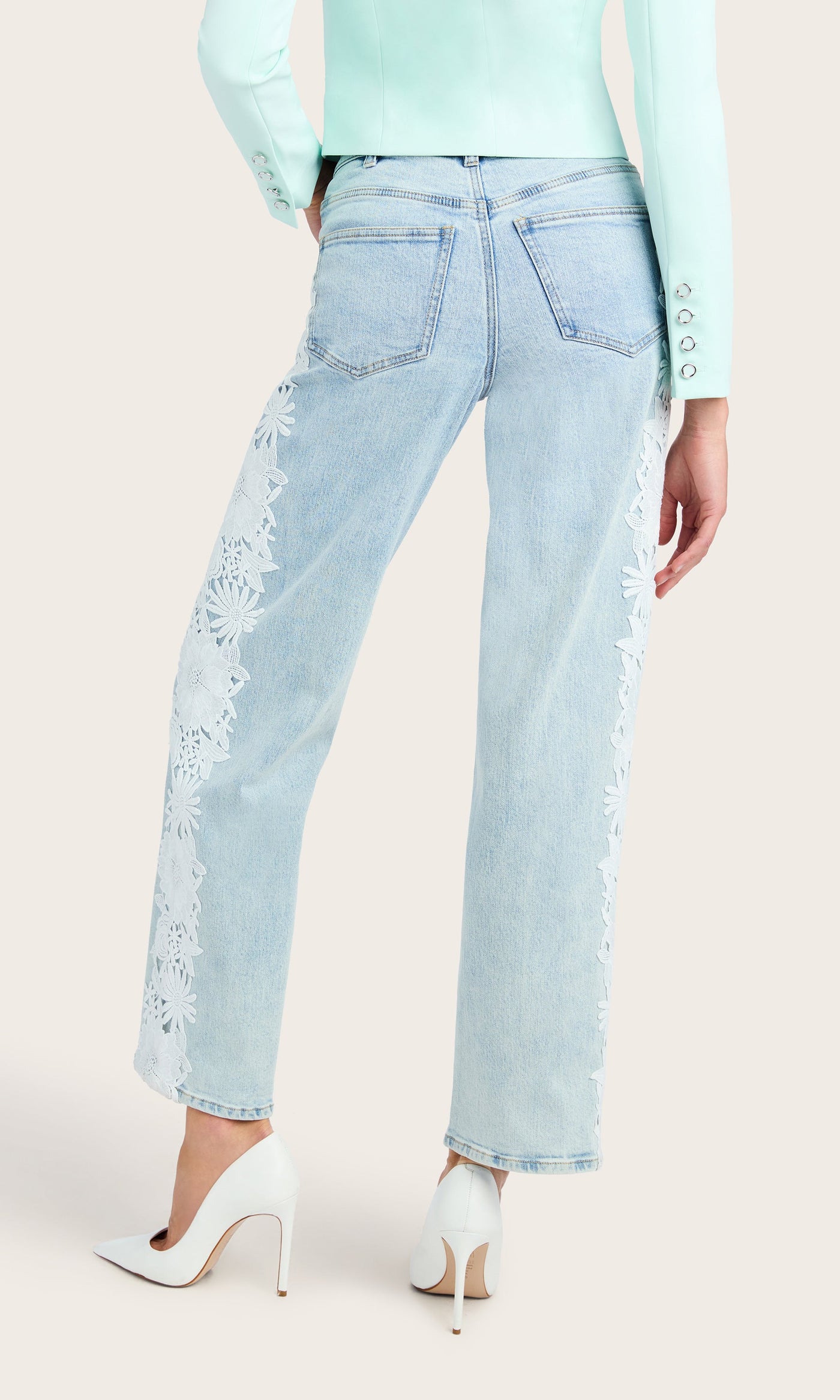 JETHRO LACE COMBO DENIM JEAN IN ICE BLUE/WHITE - Romi Boutique