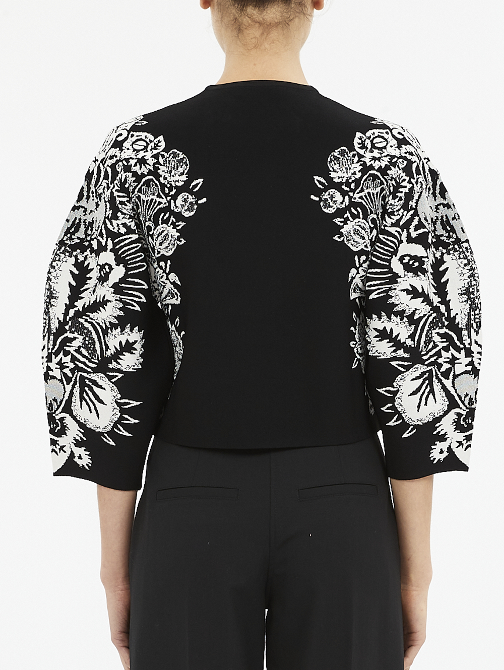 ALARA 3/4 SLEEVE JACQUARD PULLOVER IN BLACK