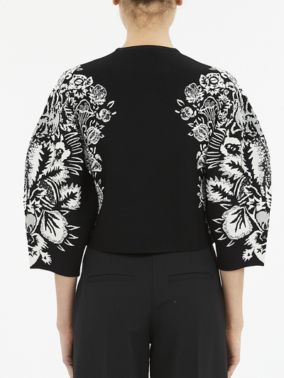 ALARA 3/4 SLEEVE JACQUARD PULLOVER IN BLACK