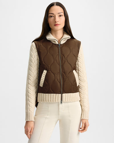 PATRA MIXED MEDIA JACKET IN MOCHA/HEATHERED SAND