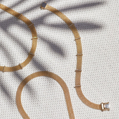DIAMOND BAR MESH BRACELET IN 14K YELLOW GOLD - Romi Boutique