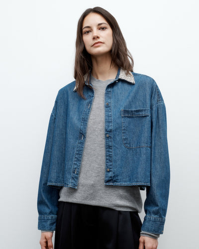 MY EX'S DENIM SHIRT W/ CRYSTAL COLLAR IN PARIS - Romi Boutique