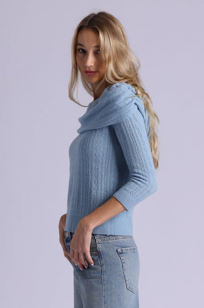 CASHMERE POINTELLE OFF SHOULDER W/ TIER IN FRESCO BLUE