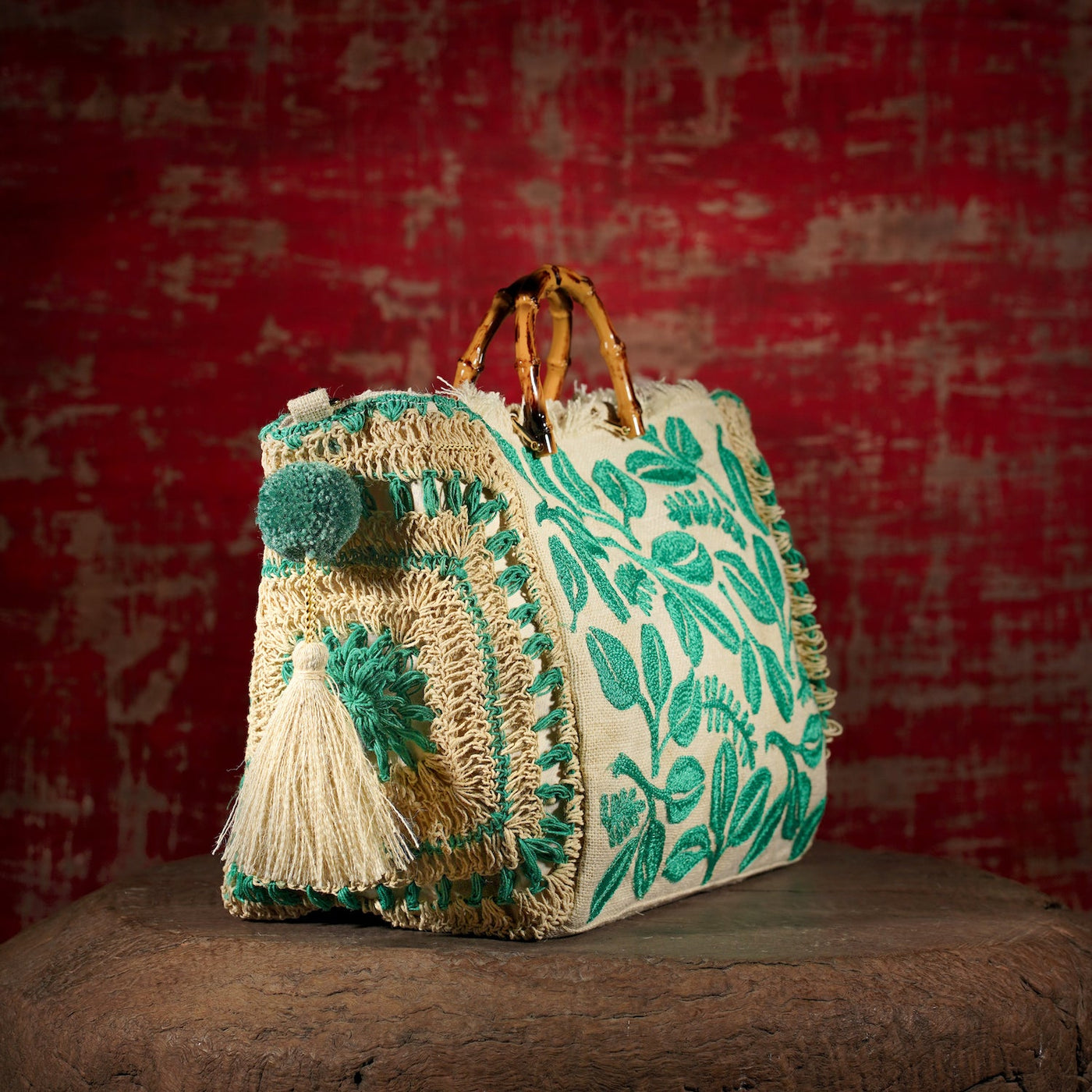 HARYALI JUTE TOTE IN AQUA - Romi Boutique