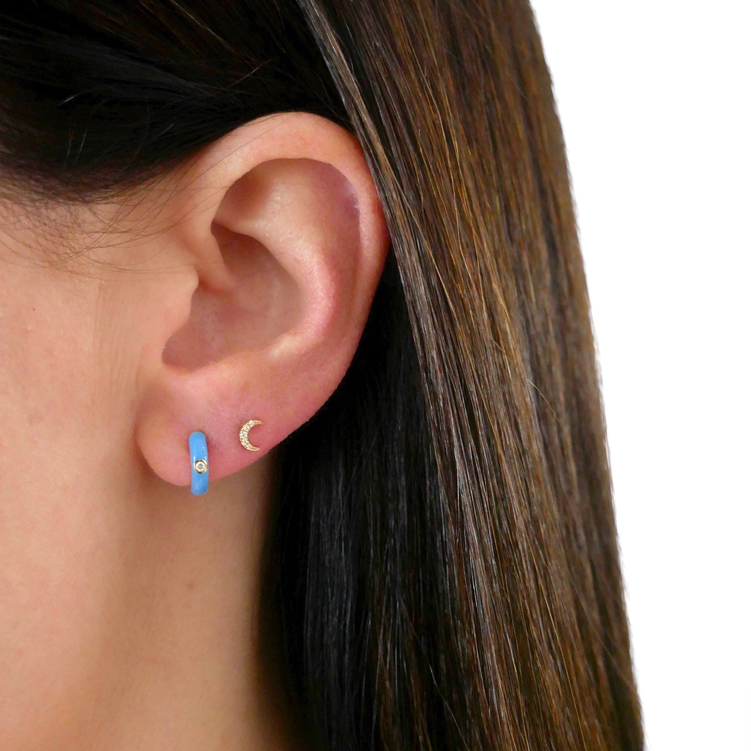 Diamond Baby Moon Stud Earring