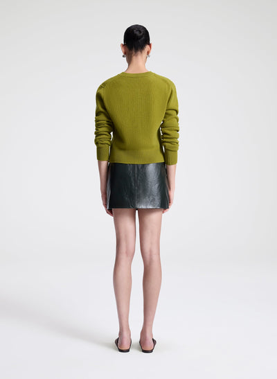 COWAN LEATHER MINI SKIRT IN DARK GREEN