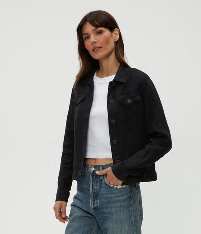 JEAN LINEN JACKET IN BLACK - Romi Boutique