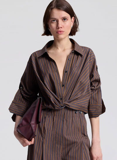 LEO STRIPED COTTON SHIRT IN BROWN MULTI - Romi Boutique