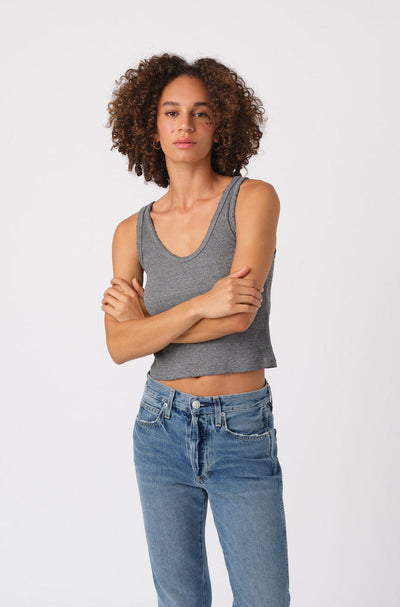CROP RIB TANK IN HEATHER GREY - Romi Boutique