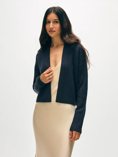 CASHMERE OPEN FRONT CARDIGAN IN DEEP NAVY
